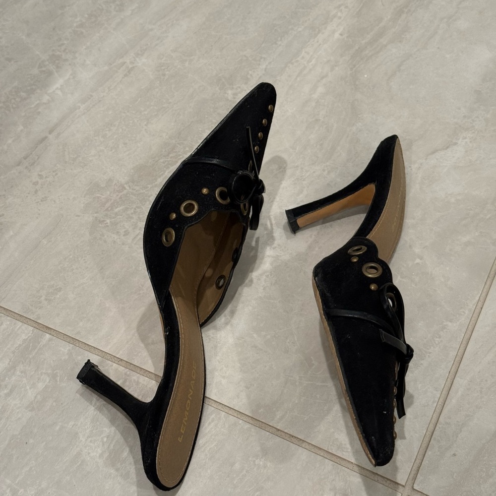 Black Suede Pointed Toe Slide Mules - Picture 2 of 2